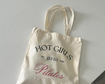Pilates Girlie Canvas Tote Bag: Handmade Gym Bag (12x14)