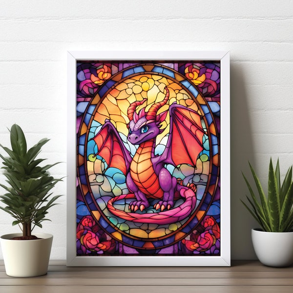 Spyro the Dragon Poster, Spyro, Spyro the Dragon, Stained Glass, Fan Art Print - Giclee Digital Art Print, Wall Decor, Gaming Art