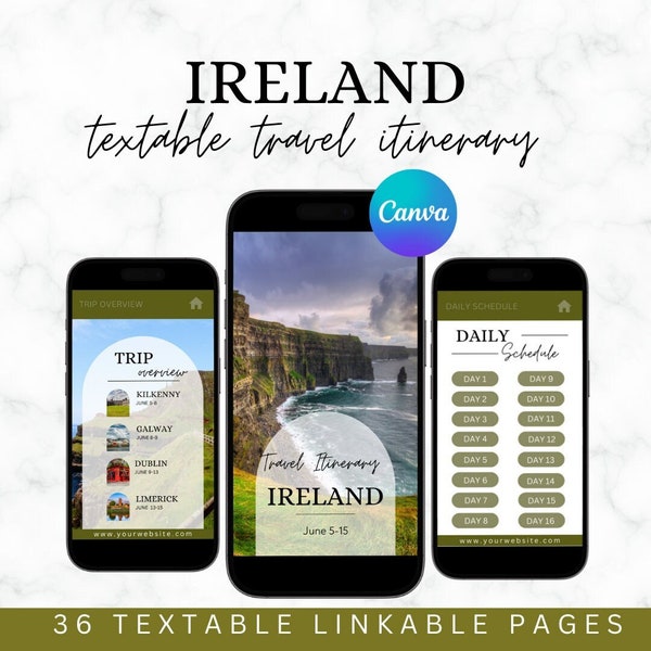 Ireland Travel Itinerary, Textable Travel Itinerary, Digital Travel Itinerary, Travel Guide, Travel Agent Marketing, Travel Agent Itinerary