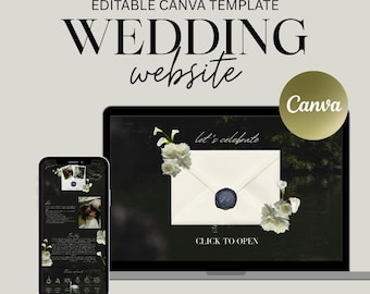 Black and White Wedding Website, Calla Lily Website, Wedding Template, Save The Date, Canva Website, Moody Wedding Website