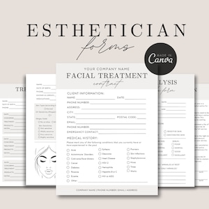 Facial Treatment Forms | Editable Esthetician Templates | Printable Skincare Consent Forms | Facial Consultation Form | Beauty Salon Forms