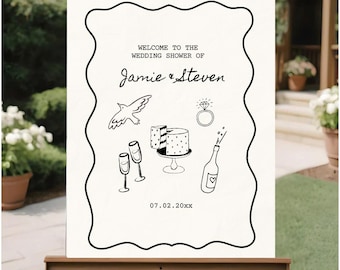 Scribble Hand Drawn Sign, Doodle Wedding Sign, Doodle Wedding Decor, Hand Drawn Illustration Sign, Wedding Welcome Sign, Rehearsal Sign