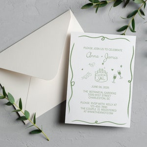 Invito a nozze stravagante, invito a una festa di fidanzamento stravagante, invito a nozze disegnato a mano, modelli di matrimonio, invito a nozze unico