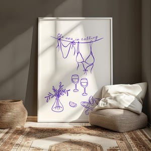 The Sea Is Calling, Swimsuit Art Print, Bikini Art Print, Beach Art Print, Sea Art Print, Doodle Print, Hand Drawn Art Print, Canva, Print