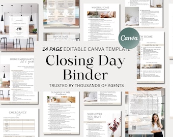 Carpeta de 14 páginas para el día del cierre / Guía para nuevos propietarios / Marketing para agentes inmobiliarios / Regalo de cierre / Bienes raíces / Guía para compradores de vivienda / Paquete para propietarios