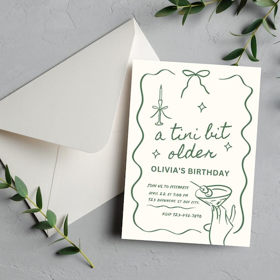 A Tini Bit Older Invitation, Doodle Martini Invitation, Scribble Invite, Hand Drawn Birthday Invite, Martini Themed Party, 30th, 25th, Tini