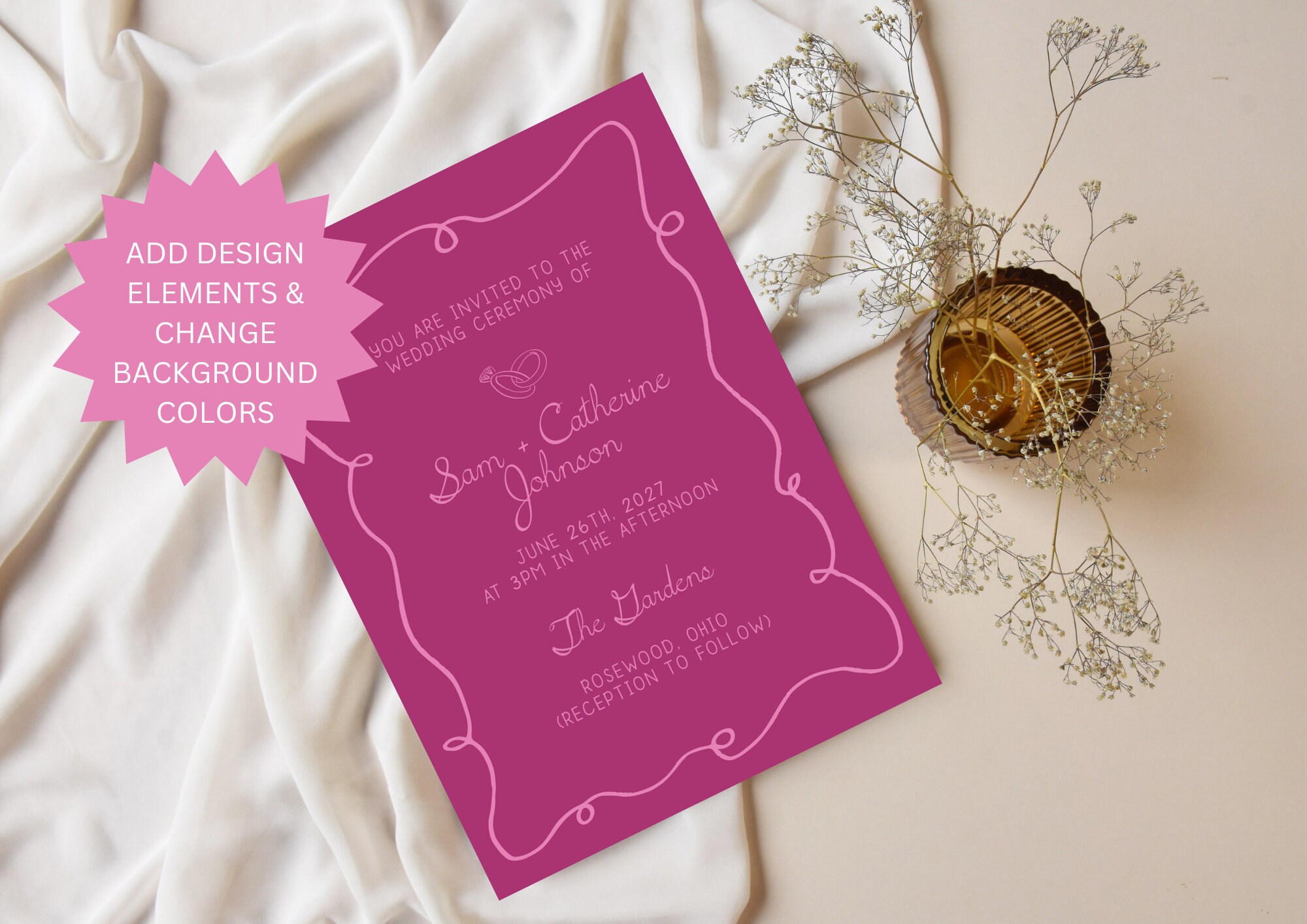 Wavy Border Invitation, Wedding Invitation Suite, Invitation Template ...
