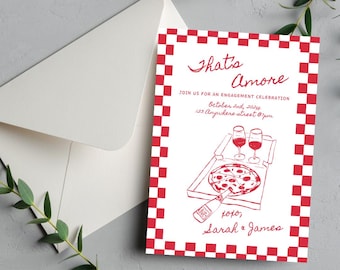 That&#39;s Amore Invitation, Hand Scribbled Invite, Pizza Party Invitation, Engagement Dinner Invite, Rehearsal Dinner Invitation, Pizza & Wine