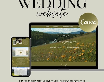 Mountain Wedding Website Template, Canva Wedding Website, Colorado, Meadow, Green Wedding Website, Outdoor Wedding Template, Save The Date