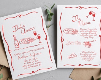 That's Amore Invite, Pizza Party Rehearsal Dinner, Italian Dinner Party, Pizza Engagement Party, That's Amore, Pizza Party Invitation