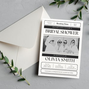 Newspaper Bridal Shower Card Template, Editable Bridal Shower Card, Newspaper Bridal Photo Card, Printable Bridal Shower Card, Bridal Shower