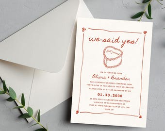 Hand Drawn Elopement Invitation: 'We Said Yes' Card (Digital Download)