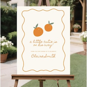 Little Cutie Zeichen, A Little Cutie Is On Theron, Cutie Babyparty, Orange Babyparty, Cutie Shower Zeichen, Gekritzel Babyparty Zeichen