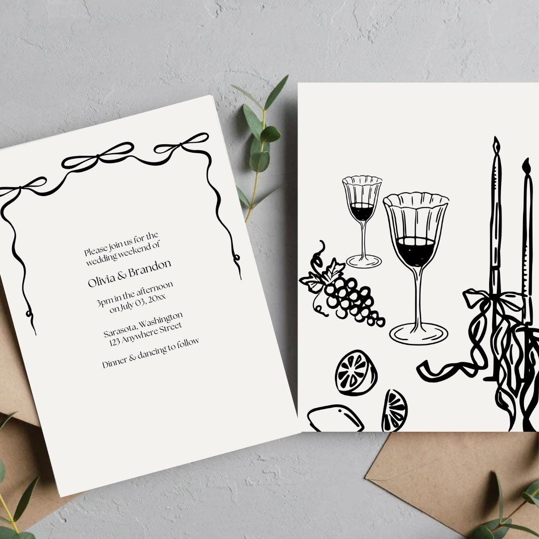 Bow Invite, Simple Wedding Invitation, Classic Wedding Save the Date, Illustrated Save the Date, Bow Invitation, Hand Drawn Invite, Template - Etsy Japan