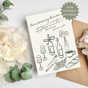 Anniversary Dinner Party Invite, Birthday Dinner Invitation, Hand Drawn ...