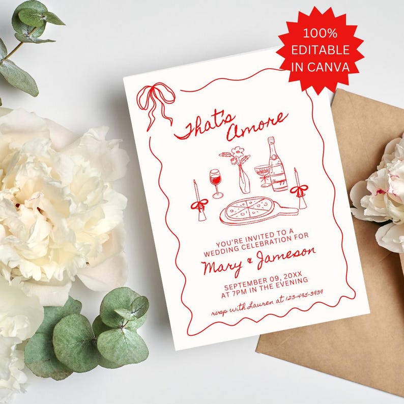 That's Amore Invitation, Doodle Italian Dinner Invite, Rehearsal Dinner