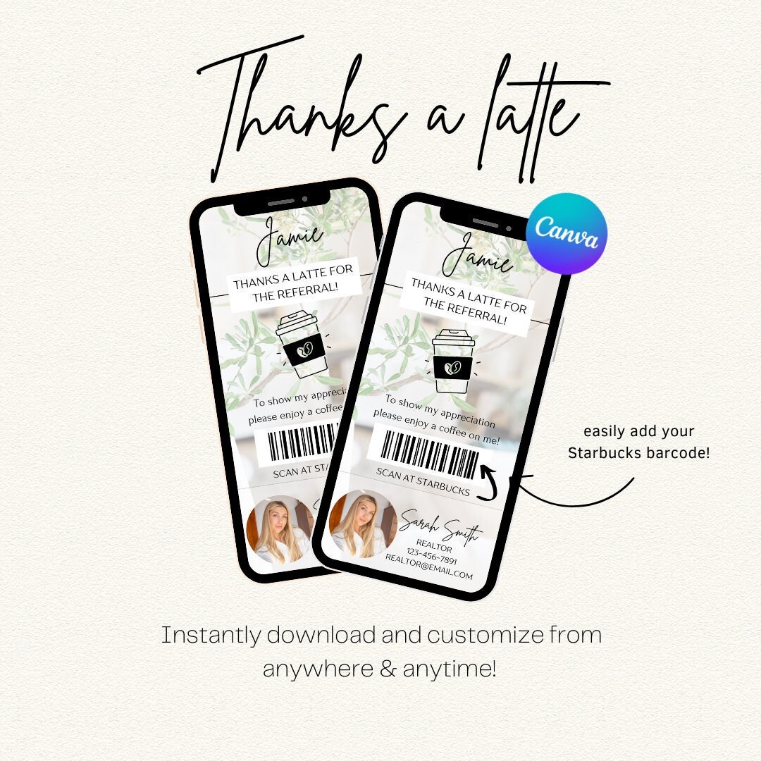 Thanks A Latte, Thank You Card, Referral Thank You, Textable Thanks A