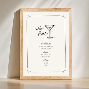 Bar Menu, Doodled Bar Menu, Bar Menu Template, Espresso Martini Bar, Martini Bar Sign, Cute Bar Menu, Whimsical Menu, Wedding Bar Menu
