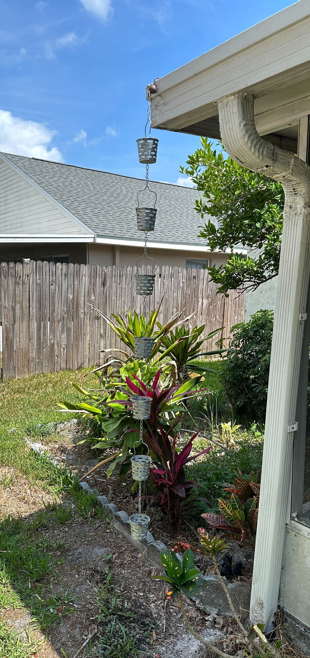 Galvanized Metal Olive Bucket Rain Chain Gutter Downspout Accent 74