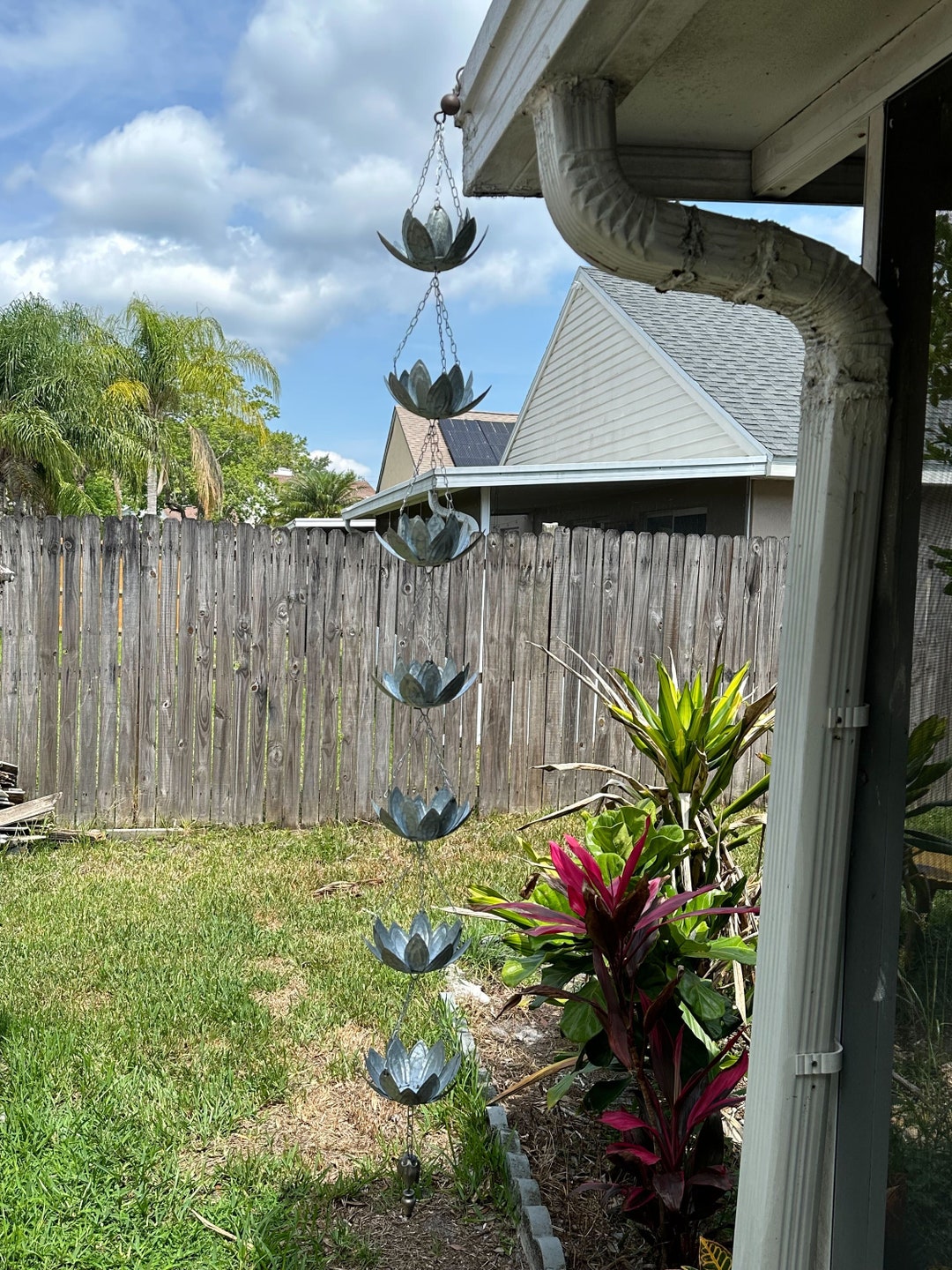 Galvanized Metal Flower Rain Chain Gutter Downspout Accent 70 Inch Etsy