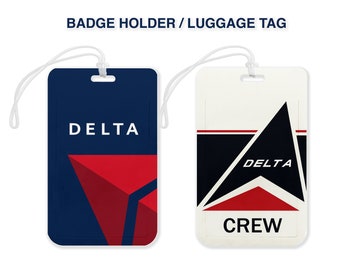 Delta Airlines Badge Card Holder Luggage Tag personalize customize Crew Travel Aviation Pilots