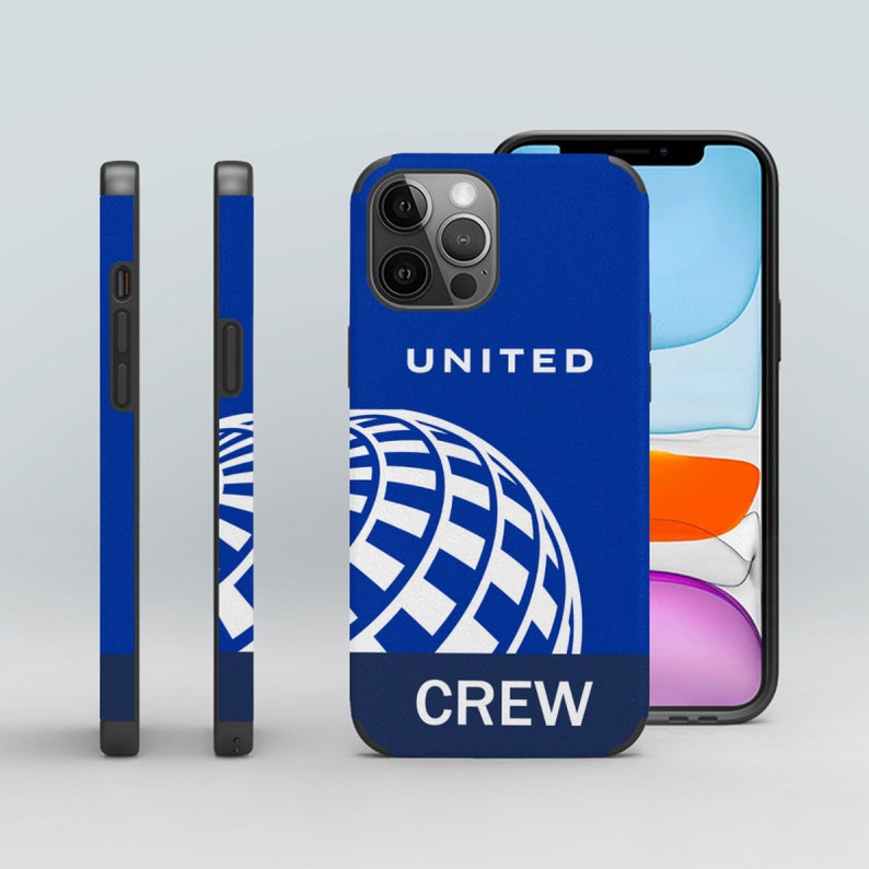 United Airlines Crew Aviation Phone Case iPhone 15 14 13 12 11 Pro Max XS XR Plus Samsung S24 S23 S22 S21 Ultra Pilot Crew Gift UA Globe Blue Crew