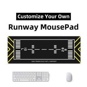 Może przedstawiać: Czarna i żółta podkładka pod mysz z pasem startowym, tekstem "SAN FRANCISCO INTL AIRPORT" i oznaczeniami pasa startowego "L6" i "28R".