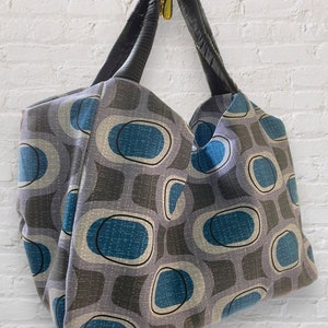 Modern Shoulder Bag, Canvas Hobo Shoulder Bag, Mid Century Modern Shoulder Bag, Gray Teal Tote Bag | Charlie Bag 50
