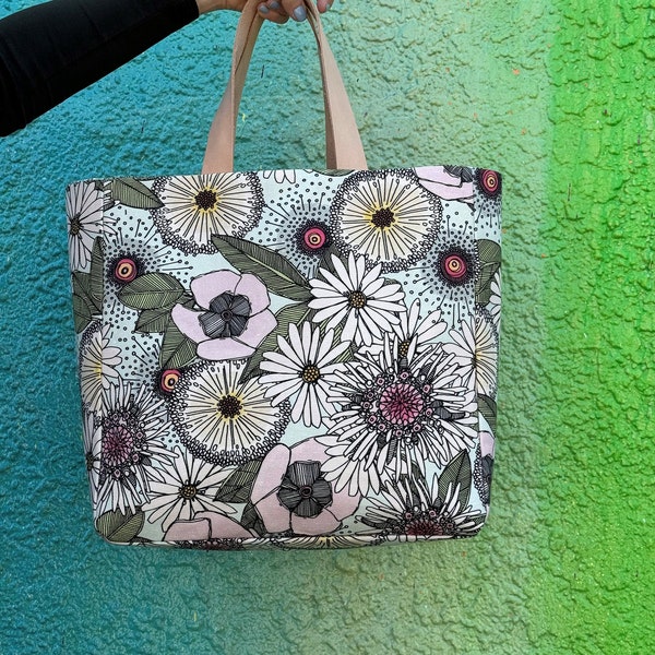 Floral Canvas Tote Purse, Floral Market Tote Bag, Garden Canvas Tote Bag, Flowered Purse, Modern Market Tote | Charlie Market Tote Bag 29-L