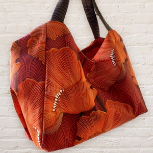 Orange Floral Shoulder Bag, Flowers Canvas Shoulder Bag, Brown Orange Shoulder Bag, Floral Diaper Bag, Dog Bag | Charlie Bag 29
