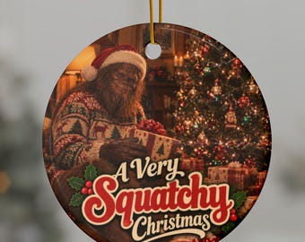Bigfoot Christmas Ornament, A Very Squatchy Christmas, Funny Sasquatch Gift, Vintage Retro Cryptid Holiday Decor
