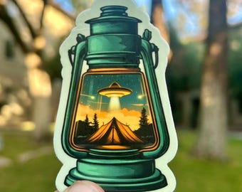 Camping UFO Sticker Nature Sticker Alien Sticker Outdoors Sticker Camping Lantern Gift for Him Cooler Sticker
