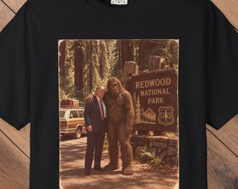 Trump Bigfoot Shirt, Funny Sasquatch Redwood National Park Photo Tee, Vintage Cryptid Shirt, Trump Lover Gift, Bigfoot Gift for Dad