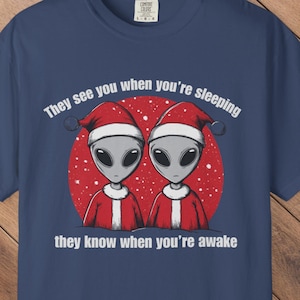 Funny Vintage Alien Christmas Comfort Colors Gift for Him Alien Gift UFO Tee Holiday Christmas Shirt Funny Graphic Tee UFO Gift Santa Aliens
