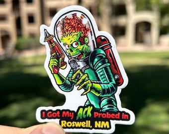 Mars Attacks Sticker Alien Sticker UFO Sticker Roswell Sticker Area 51 Roswell The Alien Obsessed Satirical Sticker Tim Burton Alien Lover