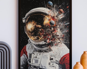 Astronaut Poster Space Art Print Galaxy Wall Decor Celestial Home Decor Cosmic Bedroom Poster Outer Space Art Retro Futuristic UFO Art