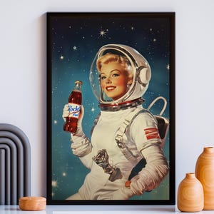 Vintage Astronaut 1950s Soda Ad  Poster Space Poster Vintage Scifi Poster Scifi Collage Art Retro Futuristic Art 60s Pop Art Pop Fiction Art