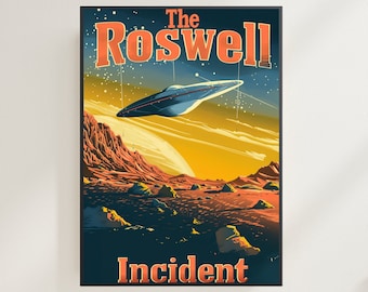 UFO Wall Poster Roswell Alien Crash Mid Century Art Atomic Age Art Style New Mexico Desert Decor Conspiracy Theory The Alien Obsessed XFiles