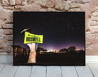 Poster vintage di fantascienza aliena con UFO di Roswell, Area 51, New Mexico, regalo per gli amanti degli alieni, X-Files, foto retrò futuristica dello spazio, regalo per lui