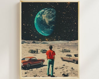 Retro Futurism Space Vintage Collage Art Sci-Fi Poster Surreal Art Eclectic Home Decor Premium Vintage Space Art "Homecoming" Earth Poster