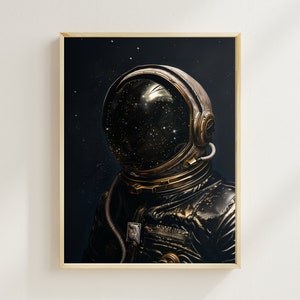 Gotycki portret astronauty, wydruk astronauty, retro futuryzm, sztuka ścienna w stylu vintage, prezent astronauty, plakat kosmiczny, mroczna akademia, retro, science fiction, dekoracja ścienna