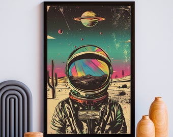 Arte della parete astronauta Spazio futuristico Stampa artistica Poster spaziale retrò vintage Astronauta nello spazio Futurismo vintage Retro Scifi Desert Art