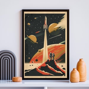 Vintage Mars Space Travel Poster Astronaut Wall Art 1960s Atomic Age Art Poster Mars Explorer Kids Room Decor Space Lover Gift Retro 50s Art