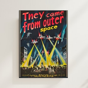 Vintage Space Art Poster 1950s Horror Movie Pop Fiction Poster Horror Art Style Space Poster Retro Movie Poster UFO Horror Abduction Sci Fi