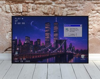 Twin Towers Vaporwave Poster, Windows 95 Retro Wall Art, 90s NYC Nostalgia Print, Liminal Space World Trade Center Poster Dreamcore