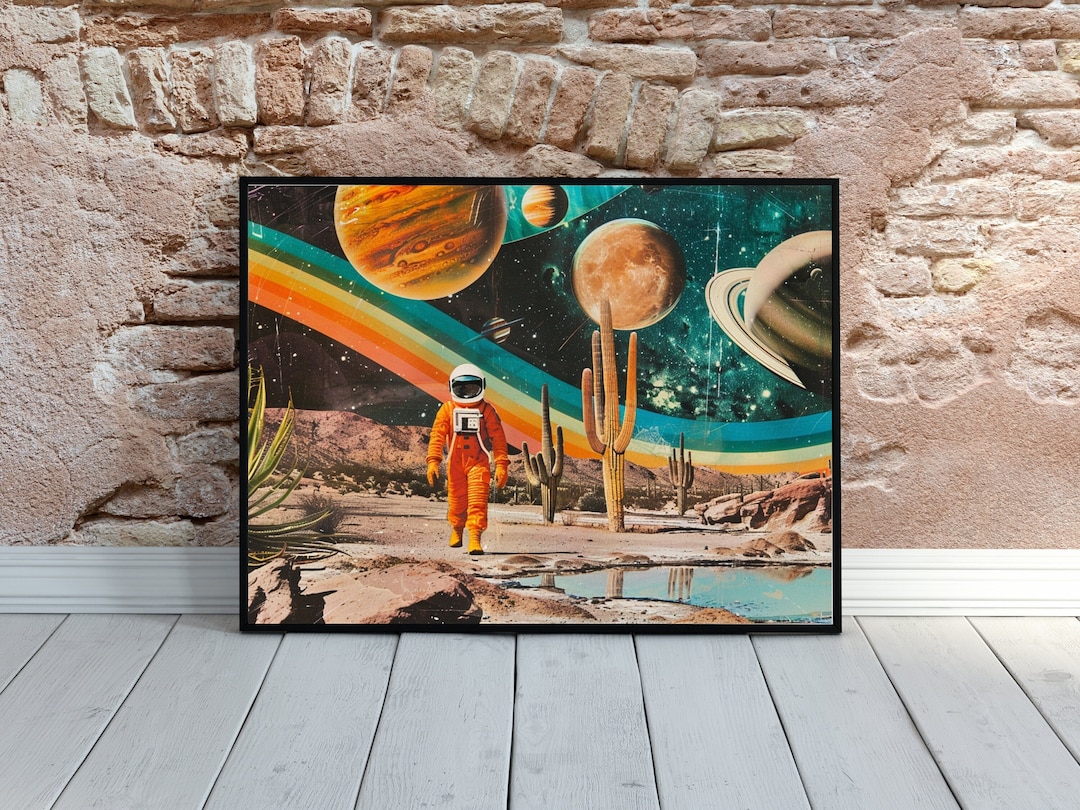 Vintage Astronaut Poster Retro Space Wall Decor Polaroid Style Space ...
