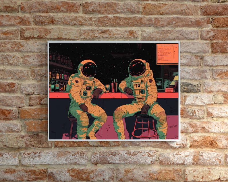 Retro Futuristic Space Poster Funky Futuristic Bar Art Retro Scifi Wall Decor Man Cave Art Astronaut Industrial Art 70s Psychedelic Club Art image 2