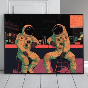 Retro Futuristic Space Poster Funky Futuristic Bar Art Retro Scifi Wall Decor Man Cave Art Astronaut Industrial Art 70s Psychedelic Club Art image 3