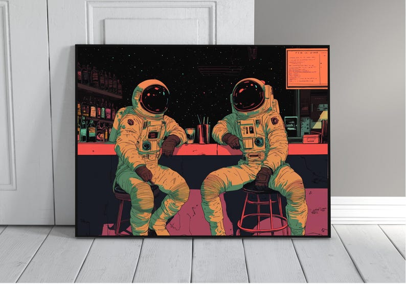 Retro Futuristic Space Poster Funky Futuristic Bar Art Retro Scifi Wall Decor Man Cave Art Astronaut Industrial Art 70s Psychedelic Club Art image 3