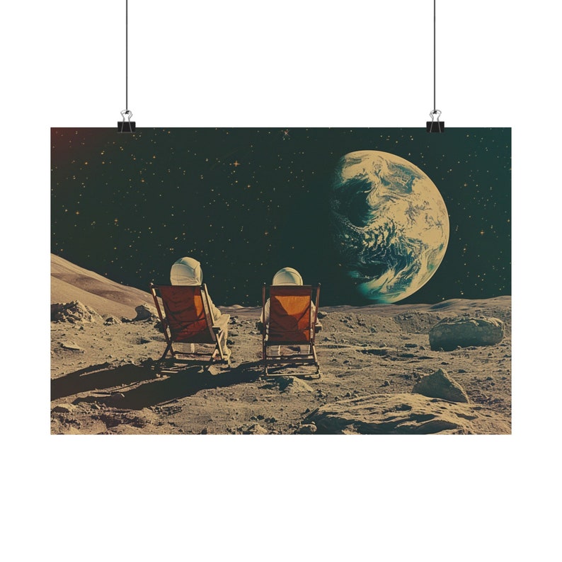 Vintage Astronaut Poster Space Art "earth Rise" Retro Space Print Moon ...